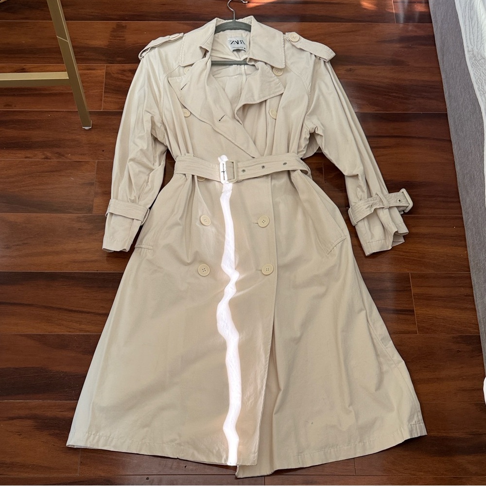 ZARA Beige Double-Breasted Belted Trench Coat